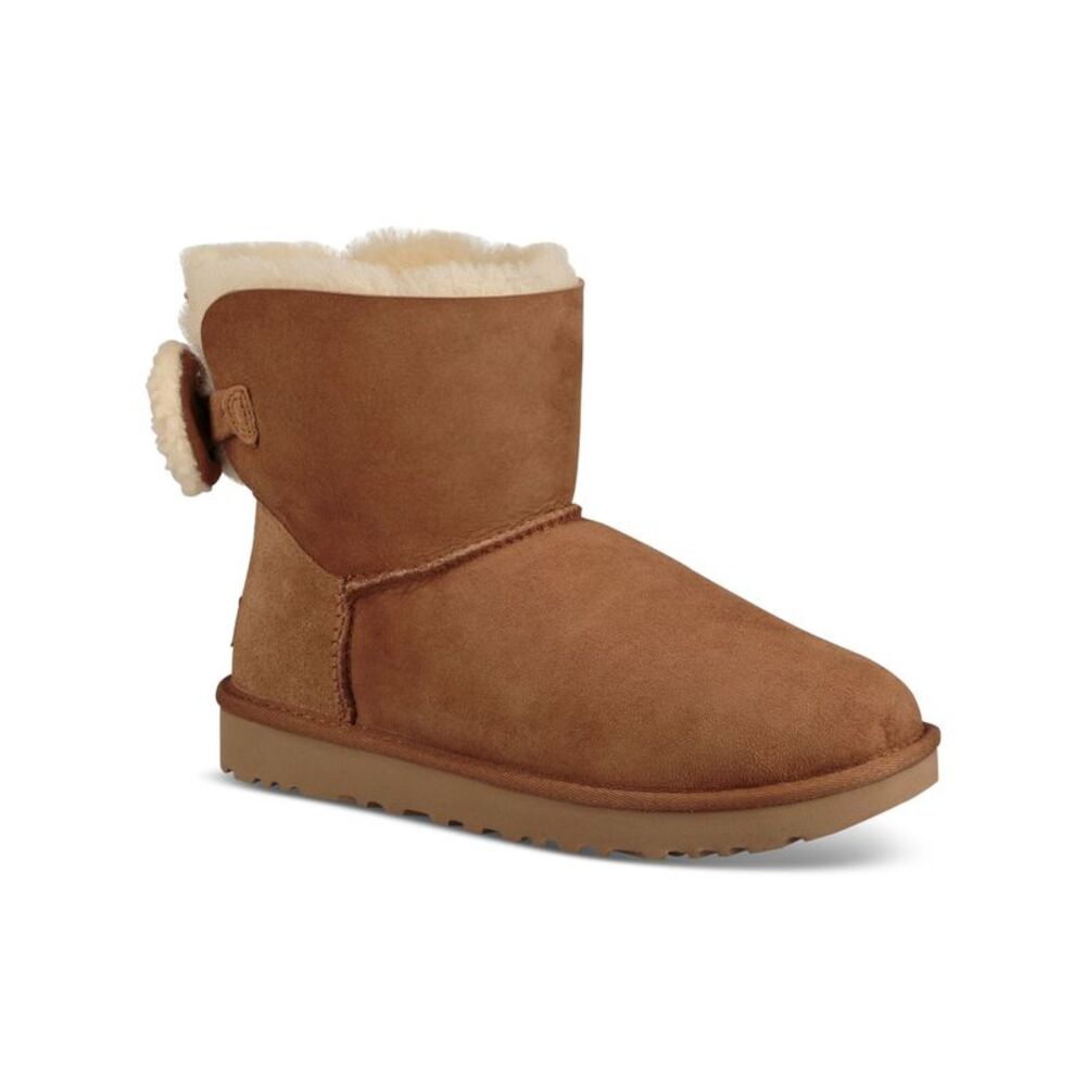 UGG Womens Brown Bow Accent Padded Arielle Round Toe Wedge Leather Booties 11 - Picture 1 of 4